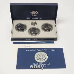 (1) 1983 P D S Olympic Silver Dollars MS/UNC Commemorative 3 Coin Set withBox& COA