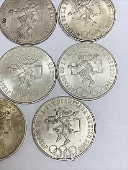 14 x 1968 Mexico 25 Pesos Olympic Games Eagle & Snake Silver Mexican Coin