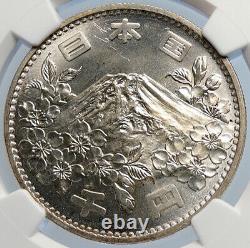 1964 JAPAN Tokyo Summer Olympics CHERRY MT FUJI Silver 1000 Yen Coin NGC i105792