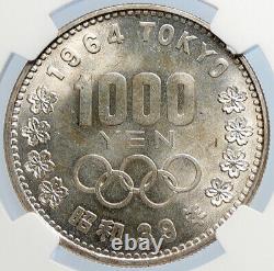 1964 JAPAN Tokyo Summer Olympics CHERRY MT FUJI Silver 1000 Yen Coin NGC i105792