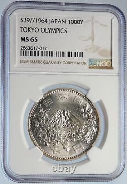 1964 JAPAN Tokyo Summer Olympics CHERRY MT FUJI Silver 1000 Yen Coin NGC i105792