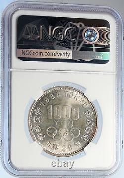 1964 JAPAN Tokyo Summer Olympics CHERRY MT FUJI Silver 1000 Yen Coin NGC i105792