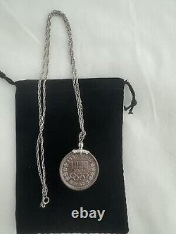 1964 Tokyo Olympic Games Silver 1000Y Coin mounted Sterling 25 Chain necklace