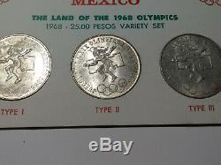 1968 Mexico Olympics Type 1,2, & 3 Silver Mexico 25 Peso-3 coin set mjb