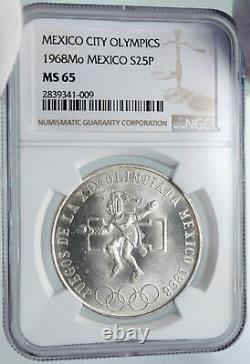 1968 Mexico XIX Olympic Games AZTEC Ball Player 25 Pesos Silver Coin NGC i86017