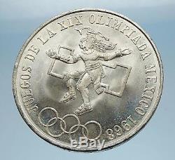 1968 Mexico XIX Olympic Games Aztec Ball Player BIG 25 Pesos Silver Coin i65584