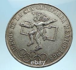 1968 Mexico XIX Olympic Games Aztec Ball Player BIG 25 Pesos Silver Coin i77514