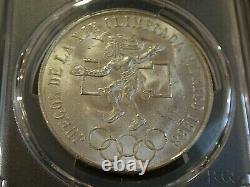 1968-Mo Mexico Silver Olympics 25P PCGS MS64 LOW RING CURVE TONGUE TYPE III COIN