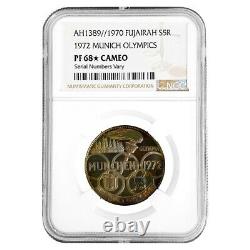 1970 SH 1389 Fujairah UAE 5 Riyals Munich Olympics Silver Coin NGC PF 68 Cameo