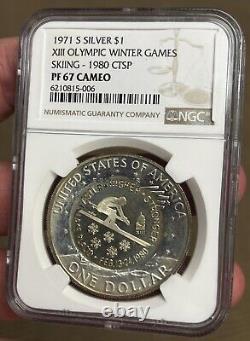 1971 S Eisenhower Dollar NGC PF67 Cameo Silver Proof Coin XIII Olympic Games Ski