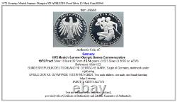 1972 Germany Munich Summer Olympics XX ATHLETES Proof Silver 10 Mark Coin i88960