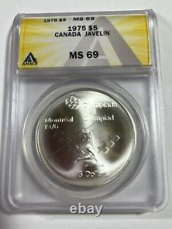 1975 Canada 5 Dollars Javelin Olympic Commemorative Coin Graded MS 69 by ANACS