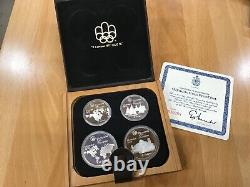 1976 Canada Montreal Olympics Series 1 Silver Proof Set 4 Coins with Case E9301