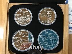 1976 Canada Montreal Olympics Series 5 Silver Proof Set 4 Coins with Case E9303