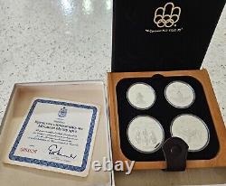 1976 Canadian Olympic 4 Pc. 1 Silver Rounds Proof Coins WithCase & Coa 4.2 Oz