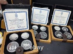 1976 Olympic Proof Set, Complete Set Of 28 Silver Coins With Rare Original Stand