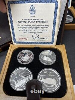 1976 Olympic Proof Set, Complete Set Of 28 Silver Coins With Rare Original Stand