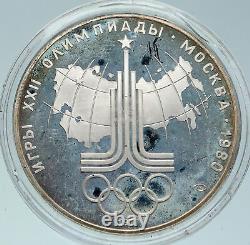 1977 MOSCOW 1980 Russia Olympics Rings Globe Proof Silver 10 Rouble Coin i86305