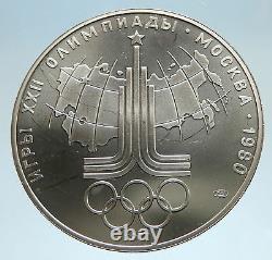 1977 MOSCOW 1980 Russia Olympics Rings Globe Silver 10 Rouble Coin i74972