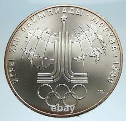 1977 MOSCOW 1980 Russia Olympics Rings Globe Silver 10 Rouble Coin i75021