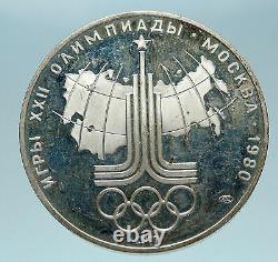 1977 MOSCOW 1980 Russia Olympics Rings Globe Silver 10 Rouble Coin i83275