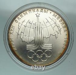 1977 MOSCOW 1980 Russia Olympics Rings Globe Silver 10 Rouble Coin i84728