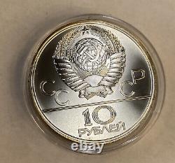1977 MOSCOW 1980 Russia Olympics Rings Globe Silver 10 Ruble Coin