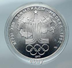 1977 MOSCOW 1980 Russia Olympics Rings Globe Silver OLD 10 Rouble Coin i85843