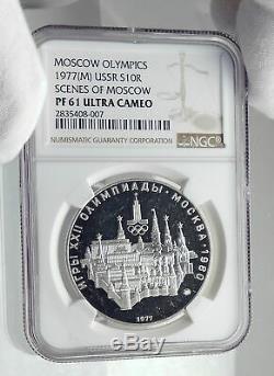 1977 RUSSIA 1980 MOSCOW SUMMER OLYMPICS Proof Silver 10 Roubles Coin NGC i80043