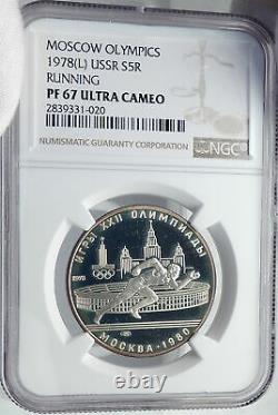 1978 MOSCOW 1980 Russia Olympics RUNNING Genuine Silver 5R Coin NGC i82061