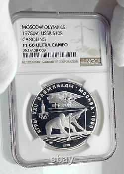 1978 MOSCOW 1980 Russia Olympics Rowing Crew Proof 10 Silver Coin NGC i80045