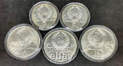 1980 1978,79 Moscow USSR 5 Coin Silver Olympic Set 5 & 10 Rubles in Original Box