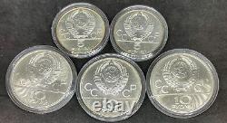 1980 1978,79 Moscow USSR 5 Coin Silver Olympic Set 5 & 10 Rubles in Original Box