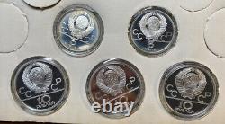 1980 (1979) Moscow USSR 5 Coin Silver Olympic Set 5 & 10 Rubles Withcoa