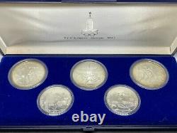 1980 (1979) Moscow USSR 5 Coin Silver Olympic Set 5 & 10 Rubles in Original Box