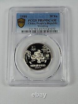 1980 China 20 Yuan silver PROOF Moscow Olympics WRESTLING PCGS PR69DCAM