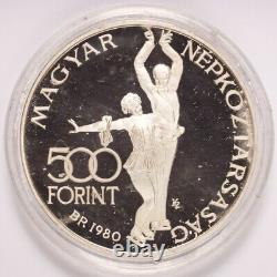 1980 Hungary 500 Forint Piefort Proof Silver Coin XIII Winter Olympic Games