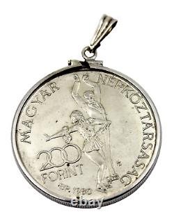 1980 Hungary Lake Olympics Ice Dance Silver 200 Forint Coin Pendant