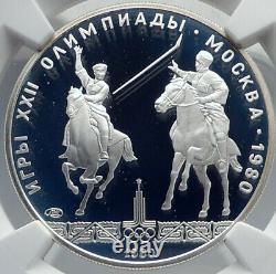 1980 MOSCOW Russia Olympics POLO HORSES Genuine Proof Silver 5R Coin NGC i82065