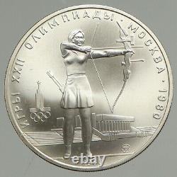 1980 MOSCOW Russia Olympics VINTAGE ARCHERY Matte BU Silver 5 Rouble Coin i94709