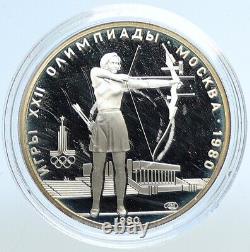 1980 MOSCOW Russia Olympics VINTAGE ARCHERY Proof Silver 5 Rouble Coin i113153