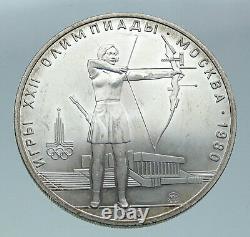 1980 MOSCOW Russia Olympics VINTAGE ARCHERY Vintage Silver 5 Rouble Coin i86524