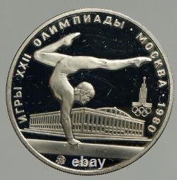 1980 MOSCOW Russia Olympics VINTAGE GYMNASTICS Proof Silver 5 Rouble Coin i94705