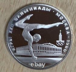 1980 MOSCOW Russia Olympics VINTAGE GYMNASTICS Proof Silver 5 Ruble Coin a10010