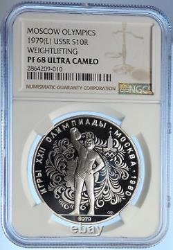 1980 MOSCOW Summer Olympics 1979 WEIGHTLIFTING Proof Silver 10R Coin NGC i106773