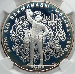 1980 MOSCOW Summer Olympics 1979 WEIGHTLIFTING Proof Silver 10R Coin NGC i81991