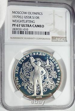 1980 MOSCOW Summer Olympics 1979 WEIGHTLIFTING Proof Silver 10R Coin NGC i81991