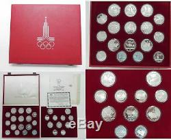 1980 Moscow Olympics Russia USSR 20+ Oz Silver 28 COIN GEM Proof Set +BOX &COA
