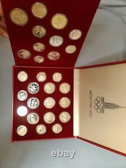 1980 Moscow Olympics Silver Coin Set 5 & 10 Roubles 28 Coin Proof Set W Case Coa