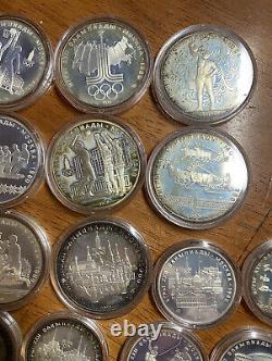 1980 Moscow Olympics Silver Coin Set 5 -10 Ruble 28 Coins Set In Capsule Toned